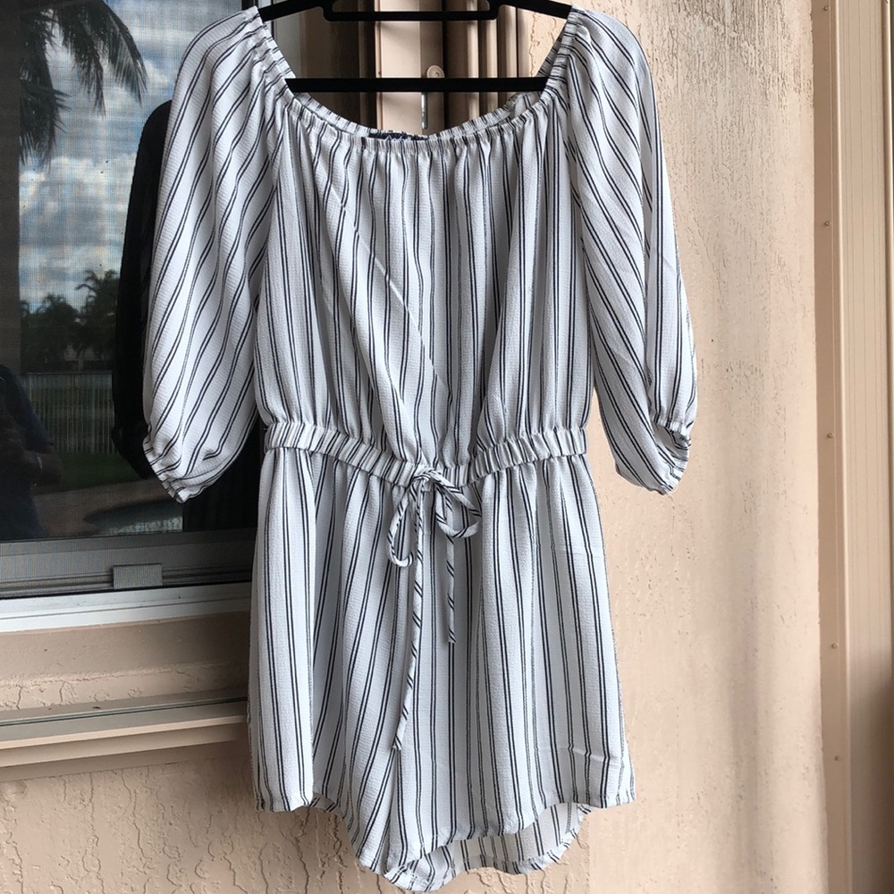 Arabella Navy and White 3/4 Sleeve Shorts Romper